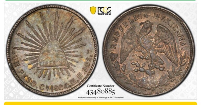 Read more about the article 1904 CN MH MEXICO PESO SILVER COIN PCGS AU