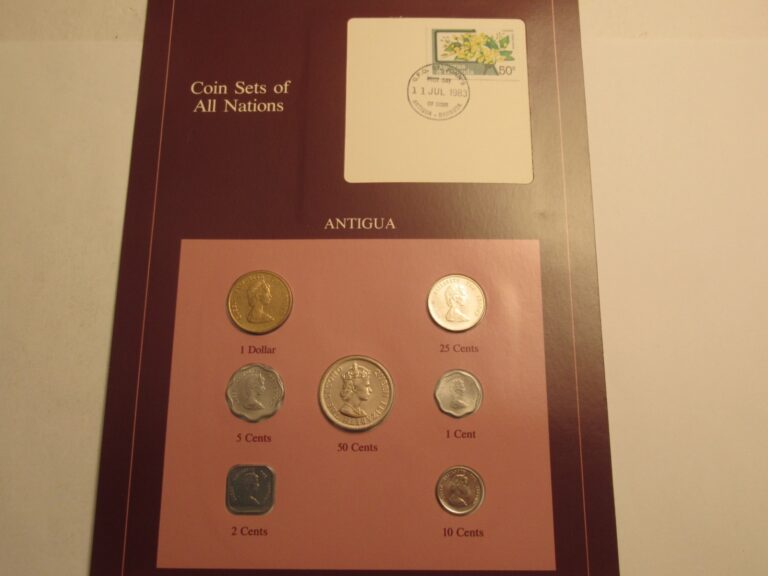 Read more about the article Antigua Unc. 7 Coin Set w/ collectible stamp  Coins of All Nations Series