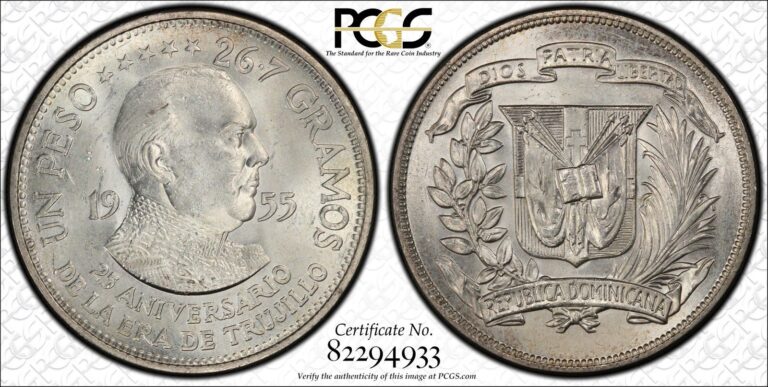 Read more about the article Dominican Republic  1955  PCGS  MS64  Trujillo Peso