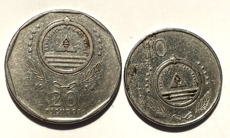 Read more about the article Cape Verde  Cabo Verde 1994 20 and 10 escudos coins