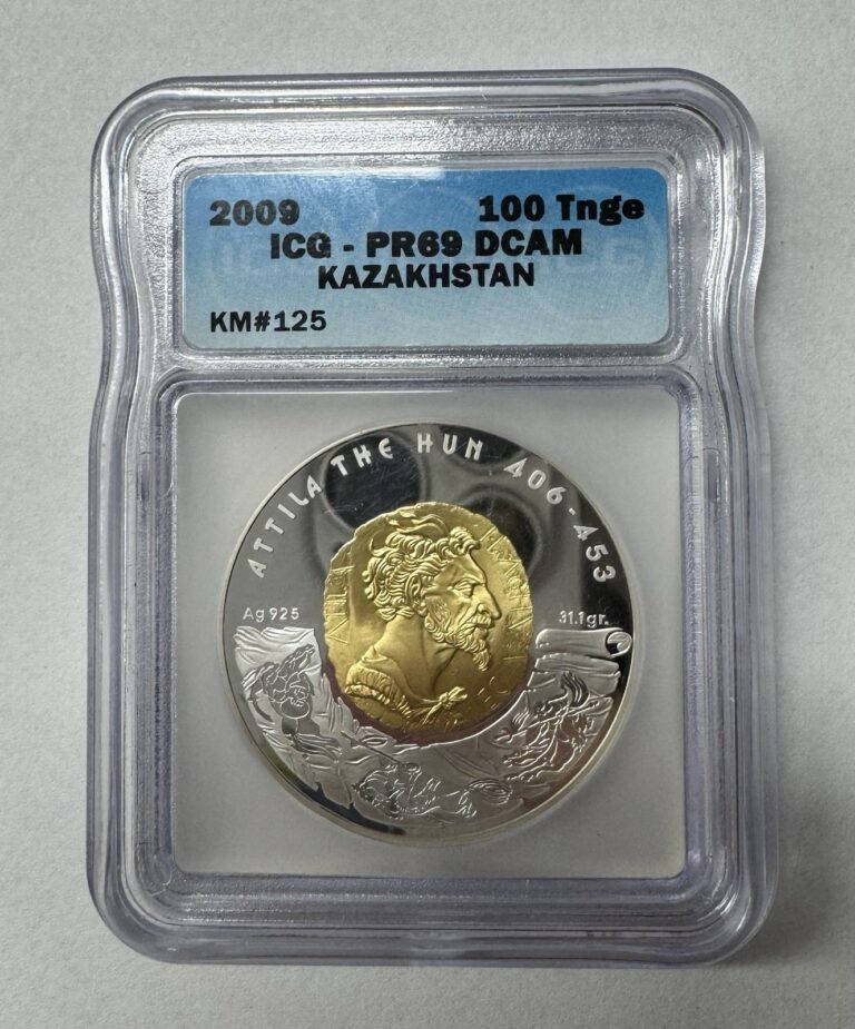 Read more about the article Kazakhstan 100 Tenge – ICG PR69 – Attila the Hun Silver Coin 2009