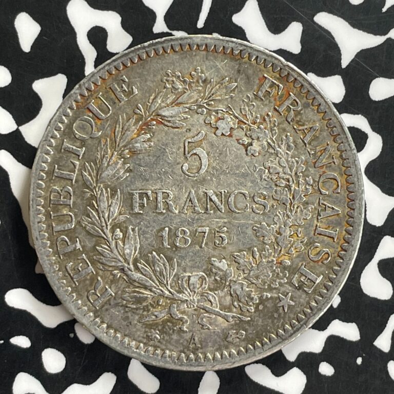 Read more about the article 1875-A France 5 Francs Lot#T8255 Large Silver Coin!