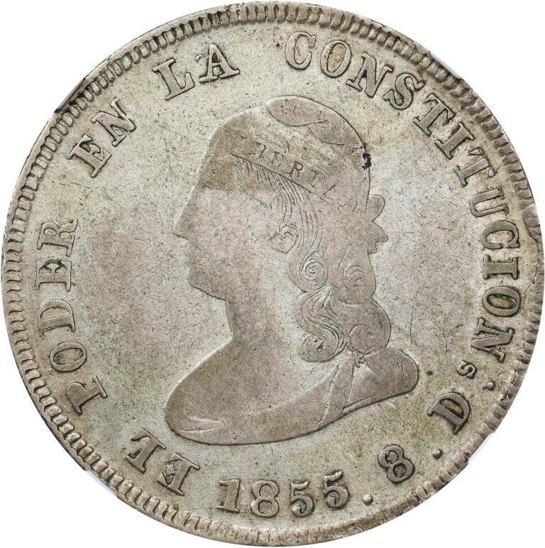 Read more about the article 1855-QUITO GJ ECUADOR SILVER 4 REALES QUITO MINT KM 37 NGC VF-30