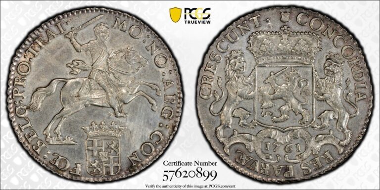 Read more about the article 1761 Utrecht Netherlands Silver Rider 1/2 Ducaton PCGS UNC Details Luster