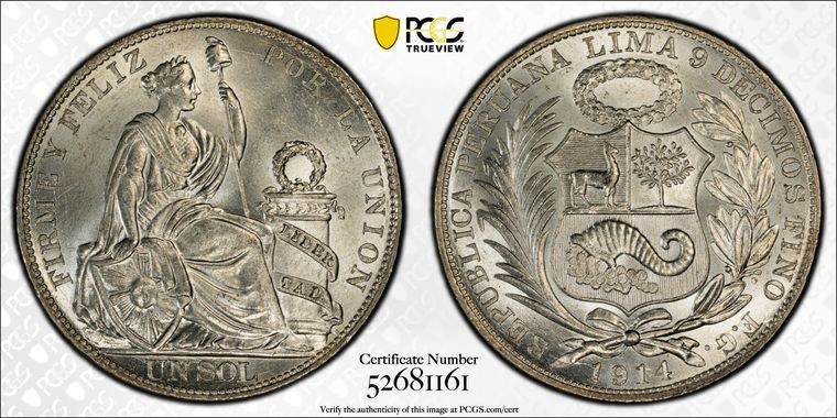 Read more about the article 1914-FG Peru Sol Silver – PCGS MS64