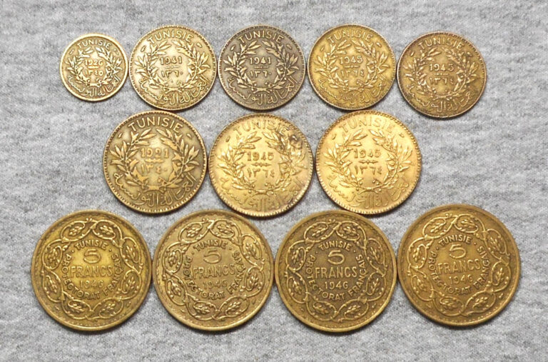 Read more about the article Lot Of 12 Tunisia Coins – 1921 To 1946 – 50 Centimes To 5 Francs