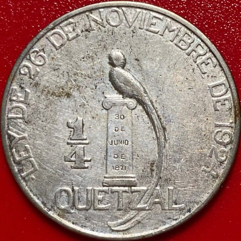 Read more about the article 1925 GUATEMALA 1/4 QUETZAL SILVER “NOBLES” BELOW SCROLL AMERICA CENTRAL COIN