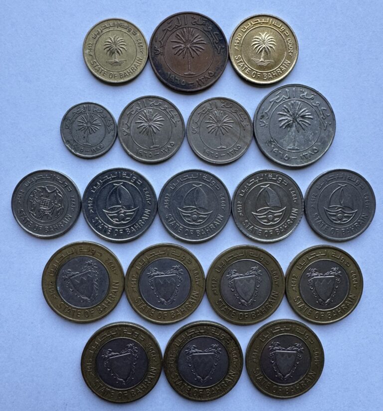 Read more about the article 19 PIECE BAHRAIN COINS 5 FILS 10 FILS 25 FILS 50 FILS and 100 FILS 1965-2000