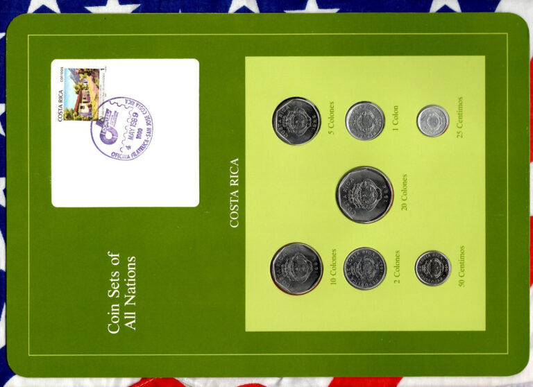 Read more about the article Coin Sets of All Nations Costa Rica w/card 1983-1986 UNC 20 Colon 1985 4MAY1989