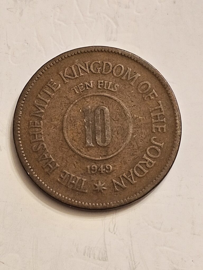 Read more about the article 1949 🇯🇴 JORDAN 10 FILS WORLD COIN KM4 2.7M MINTED VERY GOOD DETAIL FREE SHIP