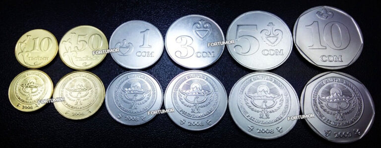 Read more about the article Kyrgyzstan 6 Pcs UNC Coin Set  10 50 Tyin 1 3 5 10 Som 2008 2009