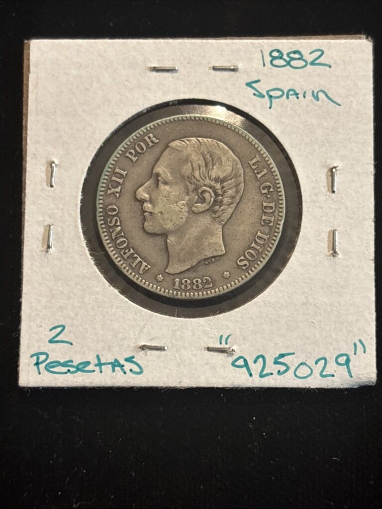 Read more about the article 1882 Spain 2 Pesetas Silver Alfonso Xii  “925029”