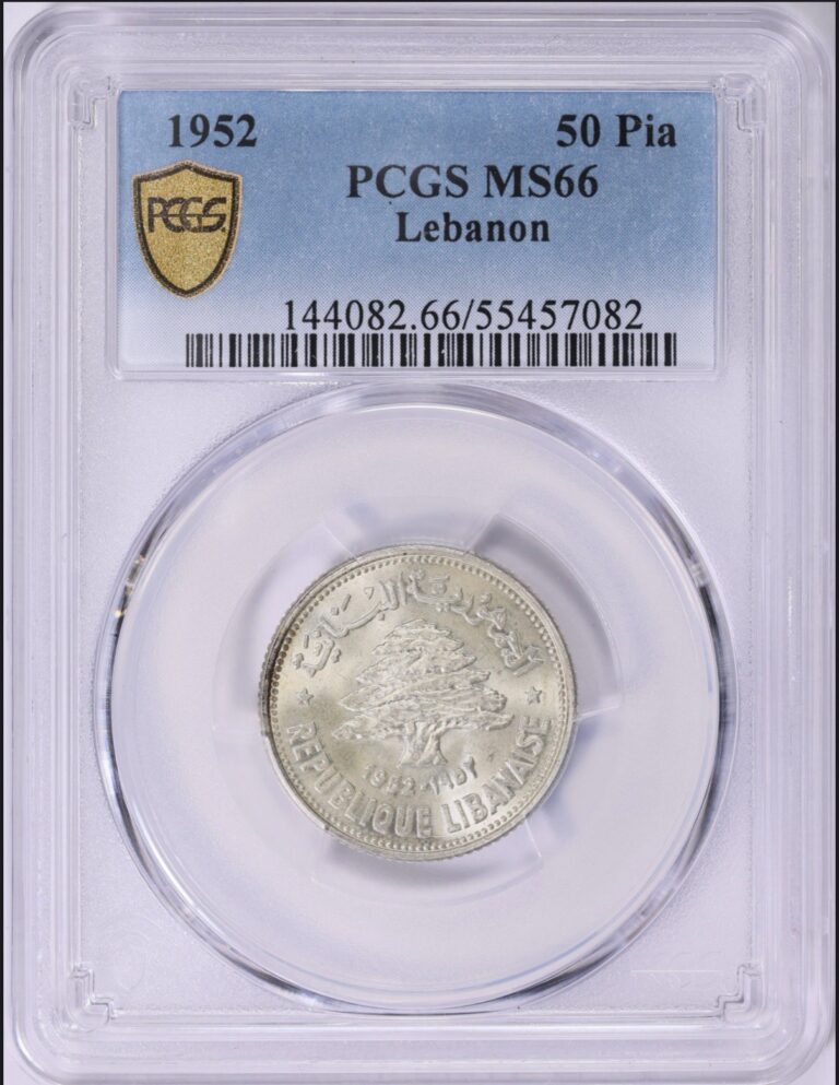 Read more about the article Lebanon 🇱🇧 1952 Silver  50 Piastres PCGS MS66