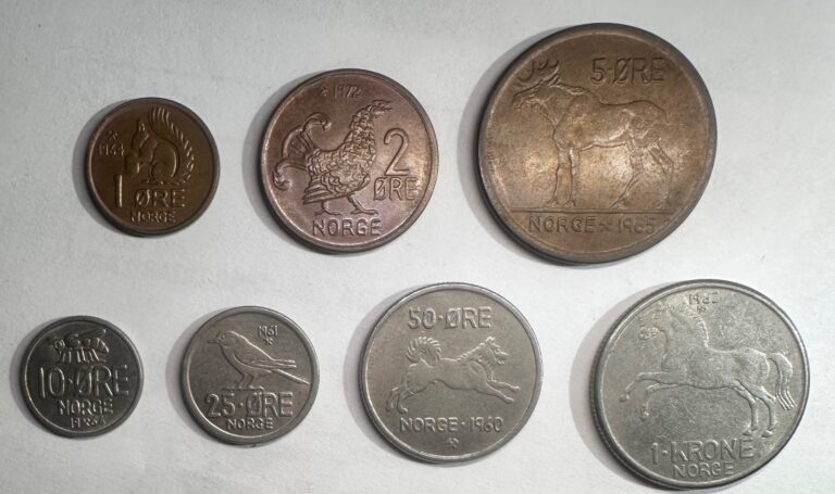 Read more about the article Norway 1958-1973 Set of 7 Coins  Animal Series  Ore Krone Full Set! Lot#N3