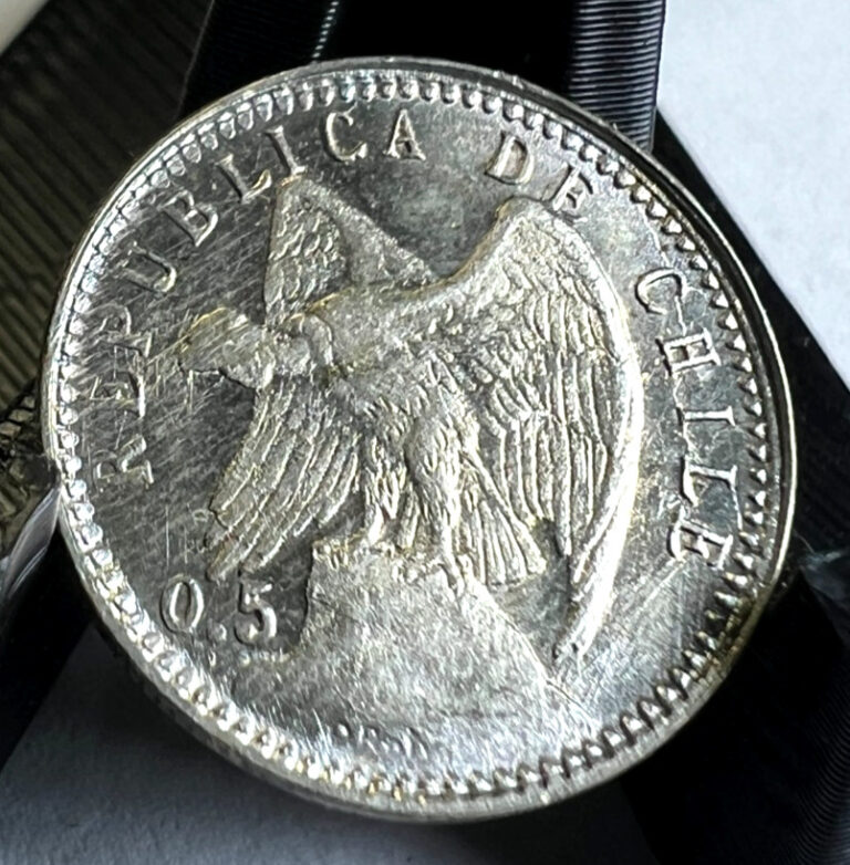 Read more about the article 1907 Chile 5 Five Cinco Centavos  Silver  Condor  KM# 155.2  GEM UNC  SUPERB!