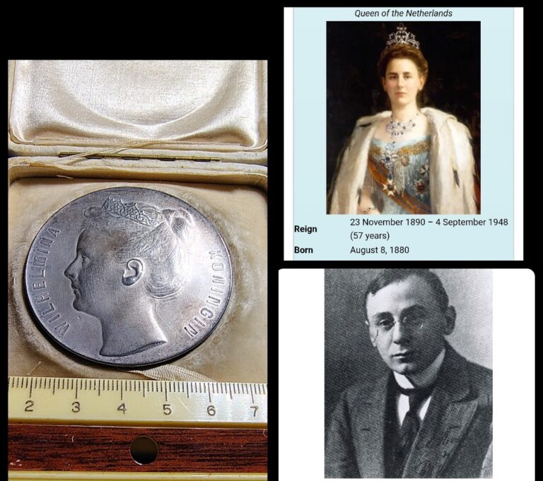 Read more about the article 2oz Queen Wilhelmina 1910 Coin Silver Medal Netherlands Toned Dollar Peace Poet