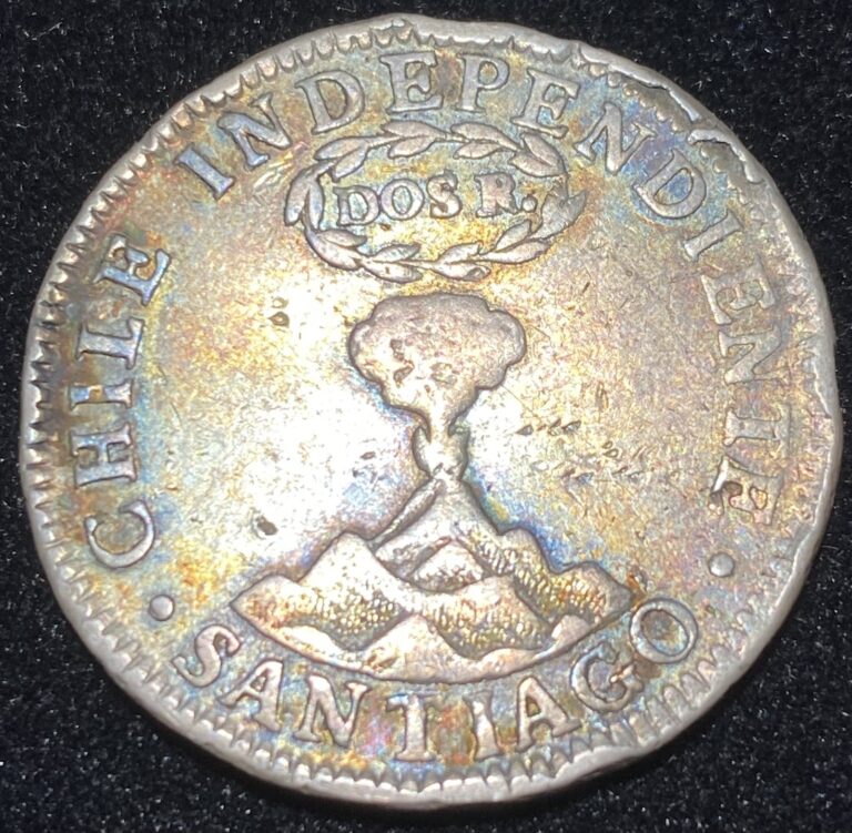 Read more about the article RARE Chile Santiago 1834 IJ 2 Reales RAINBOW TONED ONLY 3K MINTED SCARCE