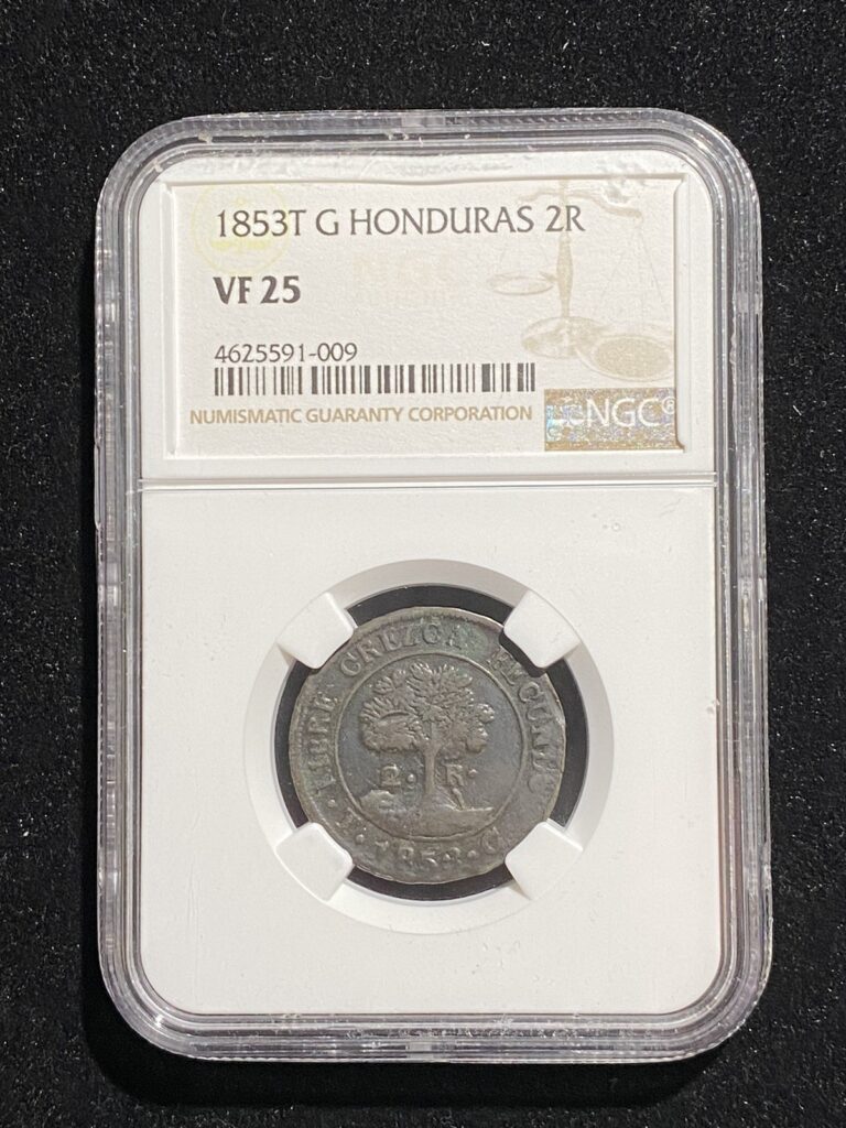 Read more about the article RARE 1853 T.G. Honduras 2 Reales PROVISIONAL RARE SERIES NGC VF 25