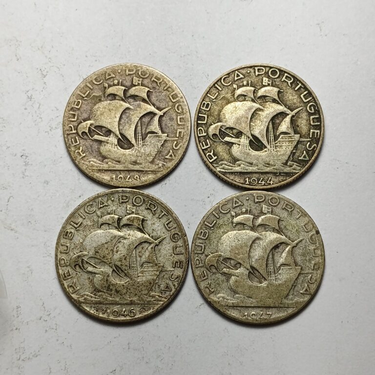 Read more about the article Set of 4x Coins – Portugal 2.50 Escudos – 1943-1947 Dates – Silver – Sail Boat