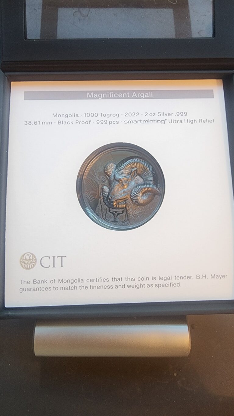 Read more about the article 2022 Mongolia Magnificent Argali 2 Oz Black Proof Silver Coin