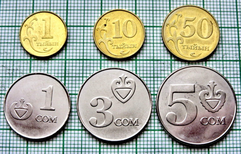 Read more about the article Kyrgyzstan 2008 6 COINS SET 1  10  50 Tyin and 1  3 5 Som  UNC we combine postage