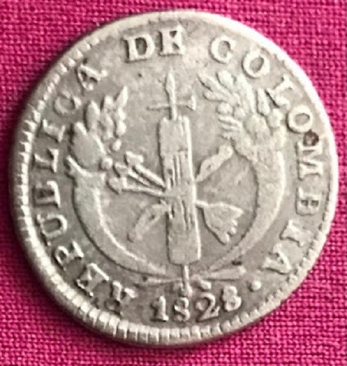 Read more about the article COLOMBIA -1828 1 REAL   REPUBLICA DE..  Pn R.U POPAYAN V/F SILVER RARE REF  261