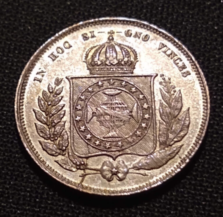 Read more about the article 1855 brazil 200 reis au bu details silver 1/10 peso luster pedro world coin