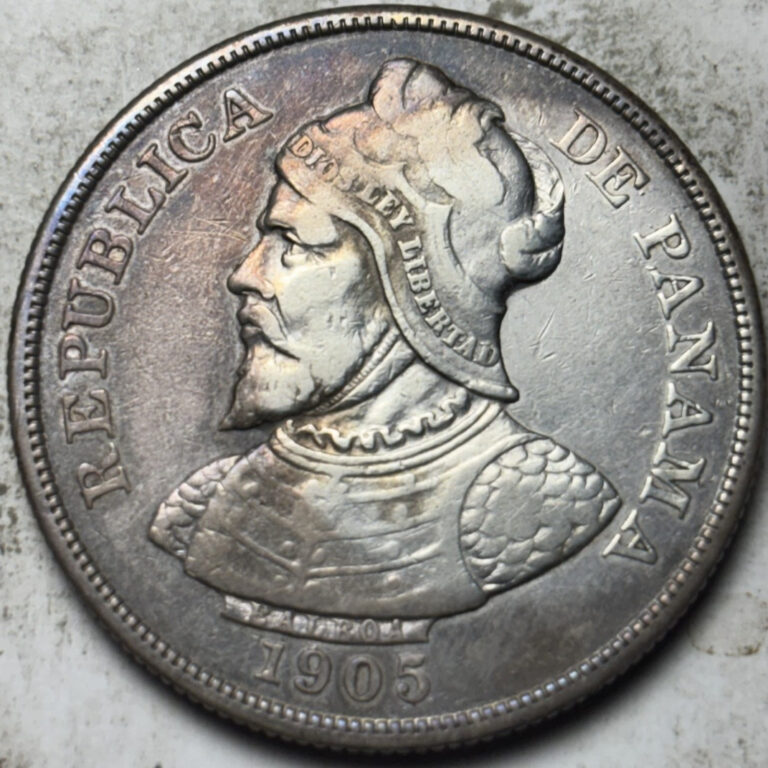 Read more about the article 1905 Panama 50 Centesimos. Attractive Circulated Details  Cleaned