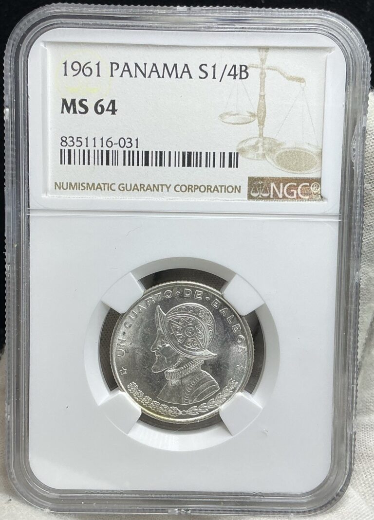 Read more about the article 1961 PANAMA SILVER 1/4 BALBOA ~ NGC MS64🇵🇦