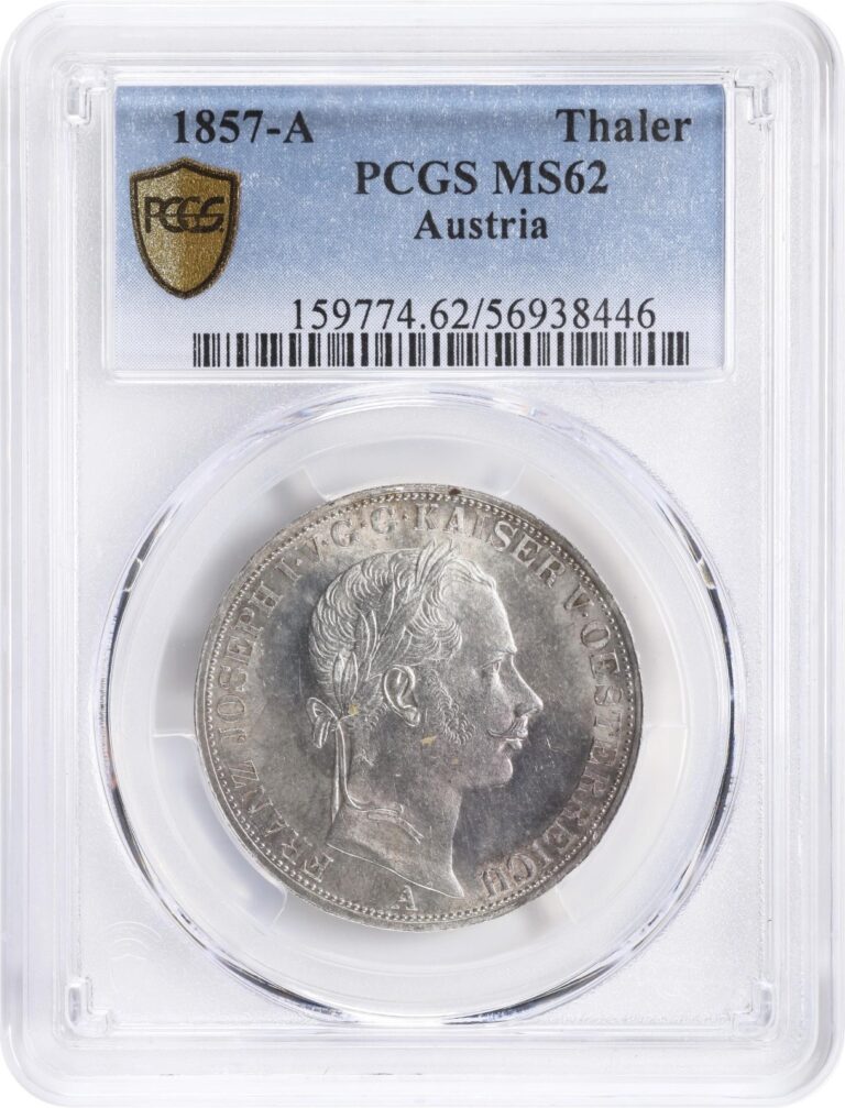 Read more about the article AUSTRIA FRANZ JOSEPH I  1857-A  1 TALER/THALER SILVER COIN  PCGS CERTIFIED MS62