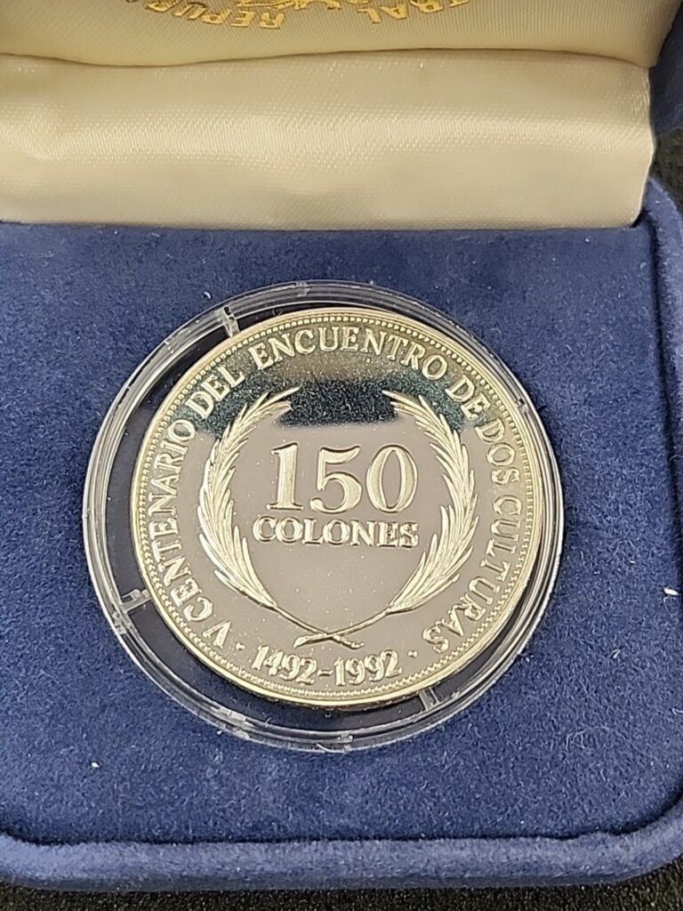Read more about the article 1992 El Salvador V Centenario Encuentros De Dos Culturas 150 Colones Proof