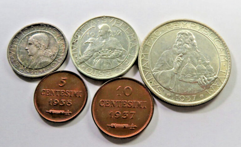 Read more about the article San Marino Set of 5 Coins 1931-1938  KM 9-13
