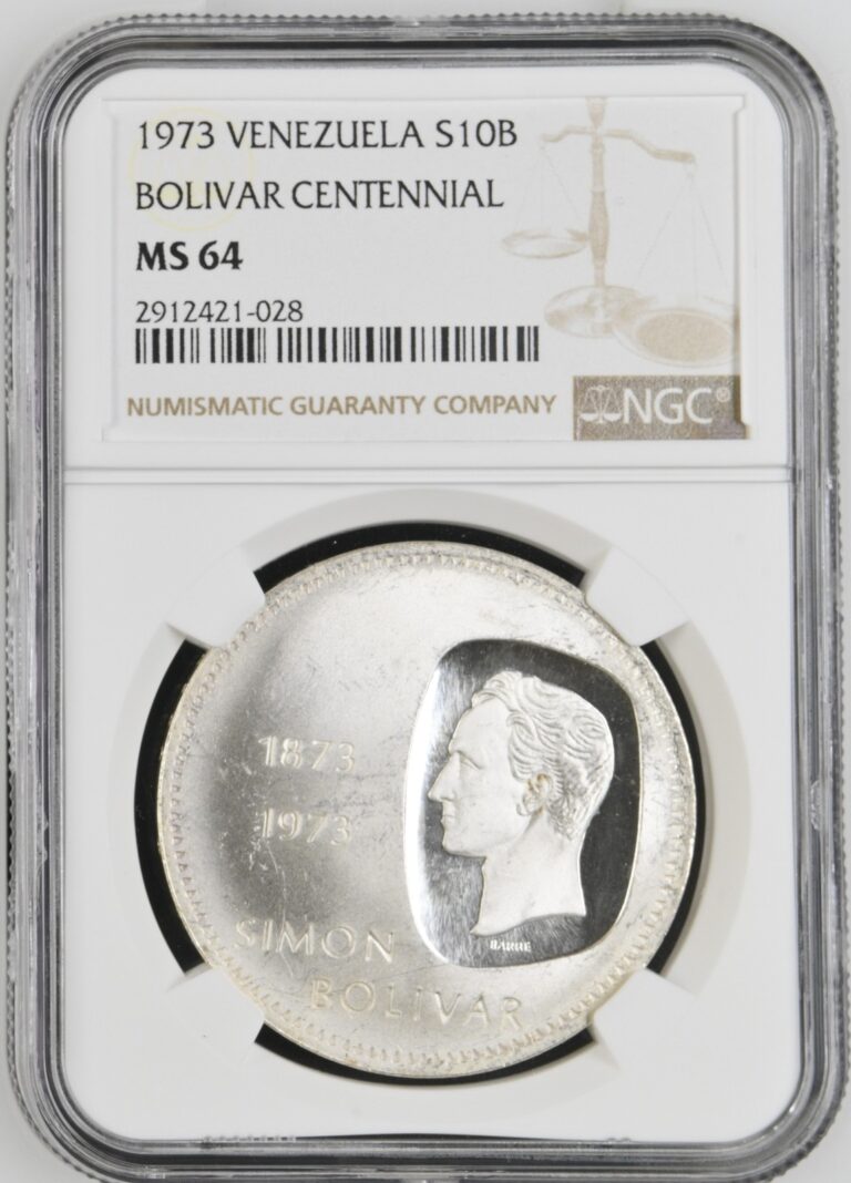 Read more about the article 1973 Venezuela 10 Bolivares Silver  Bolivar Centennial S10B NGC MS64 Mint Sta…