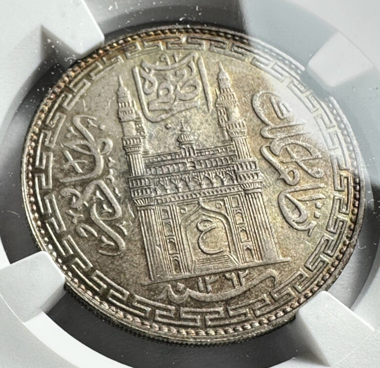 Read more about the article ( AH 1362 / 34 ) 1943 Hyderabad India 1 One Rupee NGC MS63 Nice Original Color
