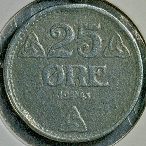 Read more about the article WORLD COIN SALE-1943 NORWAY  25 ORE-ZINC COMPOSITION COIN-KM# 395