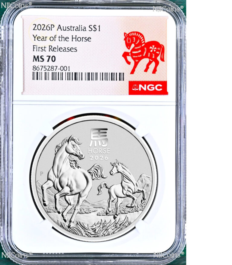 Read more about the article Presell 2026 Australia Silver Lunar Year of the Horse NGC MS70 1oz $1 Coin