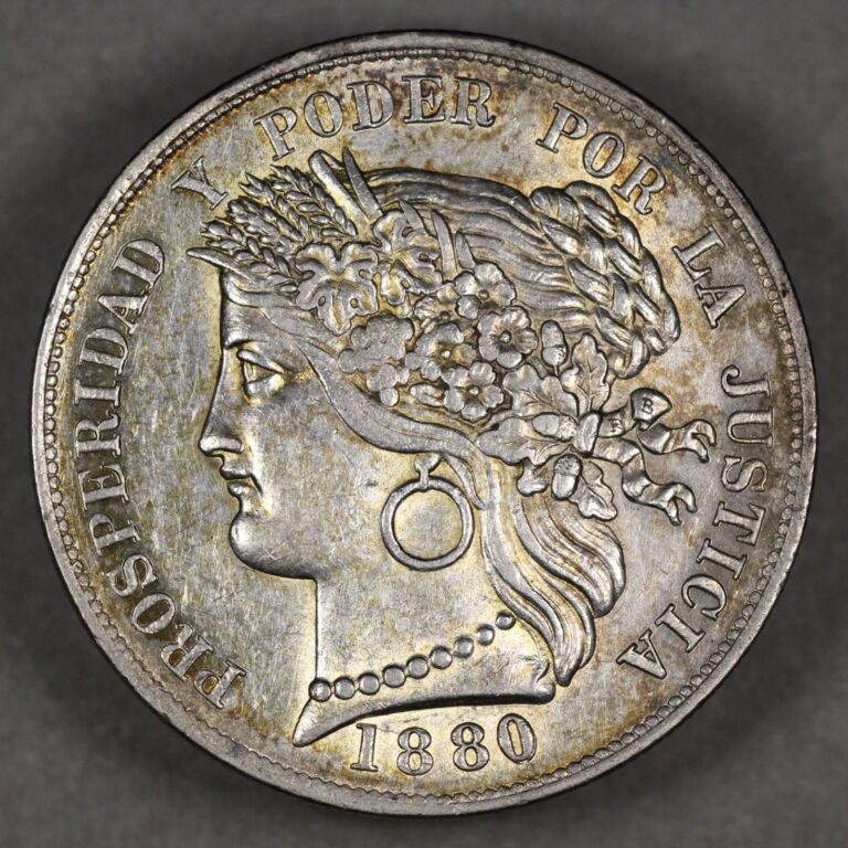 Read more about the article 1880 B Peru Silver 5 Pesetas with Dot