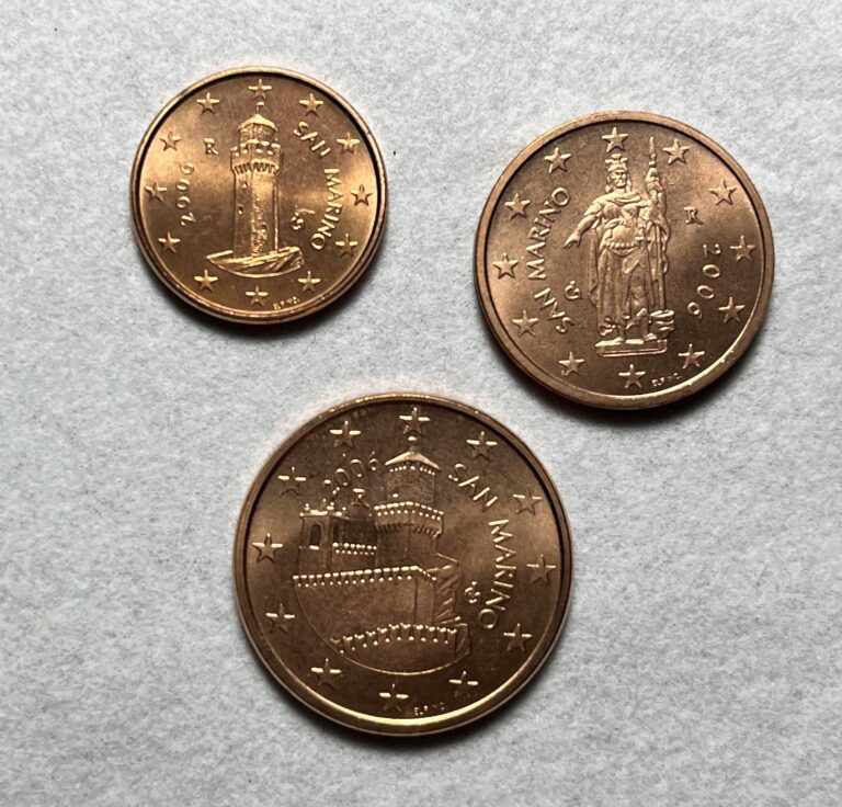 Read more about the article 2006 San Marino 1 + 2 + 5 Euro Cent Coins UNC from  a roll.