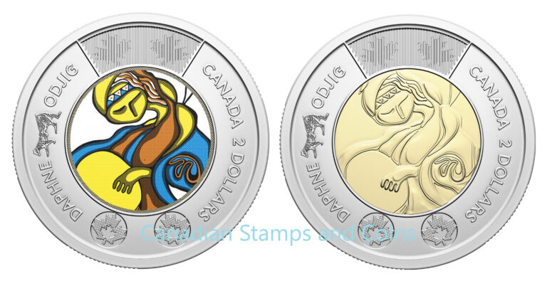Read more about the article Canada 2025  $2 Daphne Odjig  Set of 2 Non and Coloured Coins from Rolls  BU