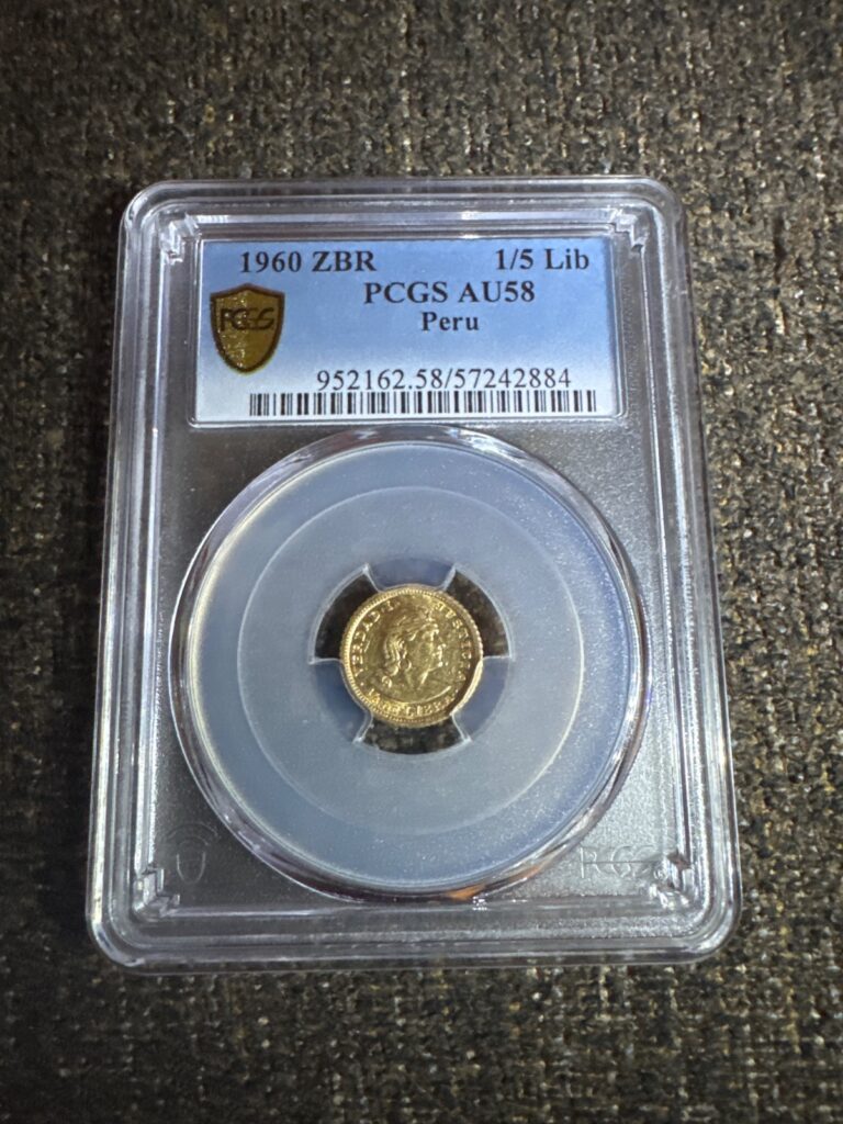 Read more about the article 1960 ZBR GOLD 1/5 Lib PCGS AU58 Peru