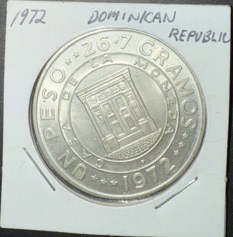 Read more about the article DOMINICAN REPUBLIC 1972   Silver (.900 ) Coin 1 Peso 25th Anniv. of Central Bank