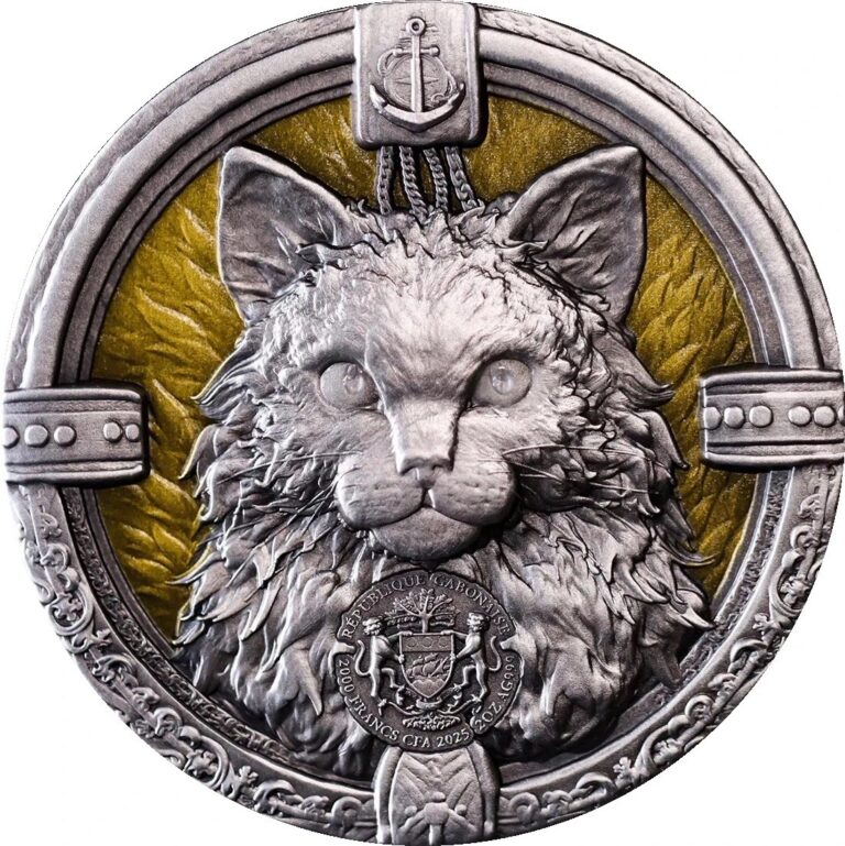 Read more about the article 2025 Gabon Year The Ship Cat 2Oz. Silver Antiqued Coin and Original Box Sealed