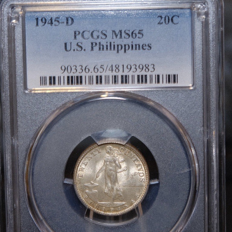 Read more about the article Philippines silver 20 centavos 1945 D GEM uncirculated PCGS MS65