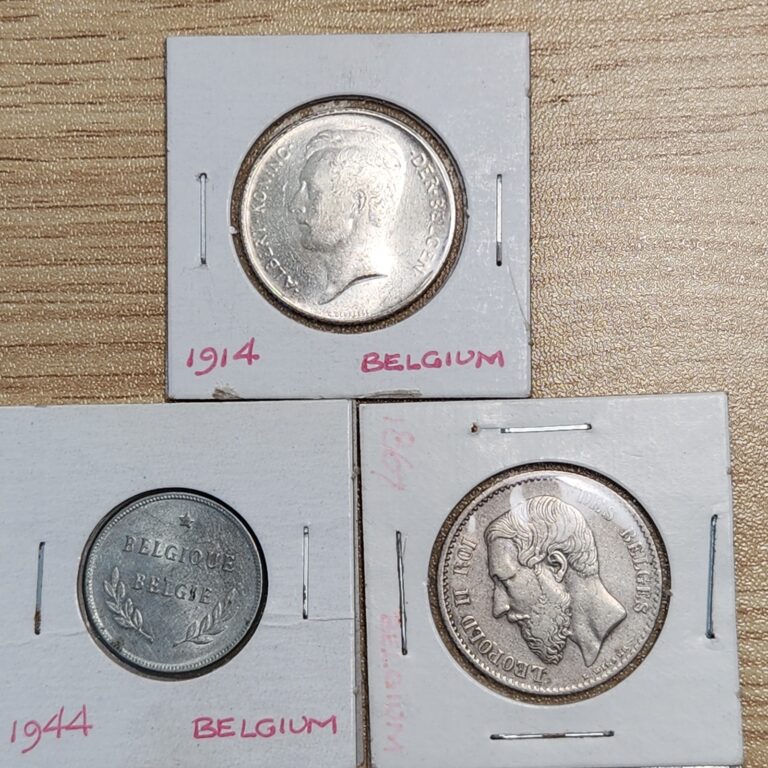 Read more about the article 3 Coin Lot Belgium  1867 1 Franc  1914 1 Frank  1944 2 Francs (USA Struck) GB-B3