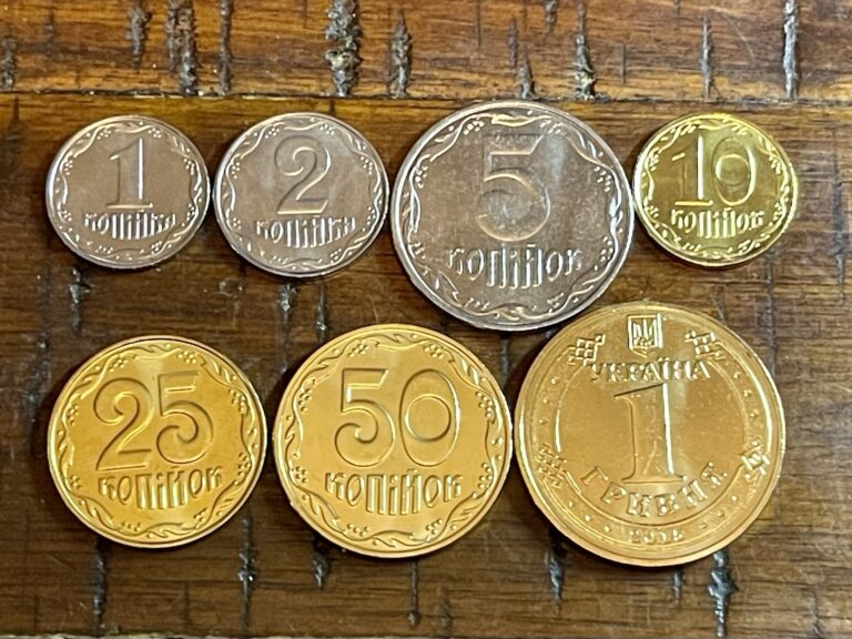 Read more about the article Full Set of 7 UNC Ukraine Coins 2012-2025 1-50 Kopiyok+1 Hryvnia from bank rolls