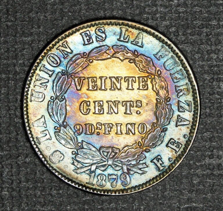 Read more about the article Bolivia 20 Centavos 1879 PTS EE Silver Coin KM#159.1 … Great Toning / Toned