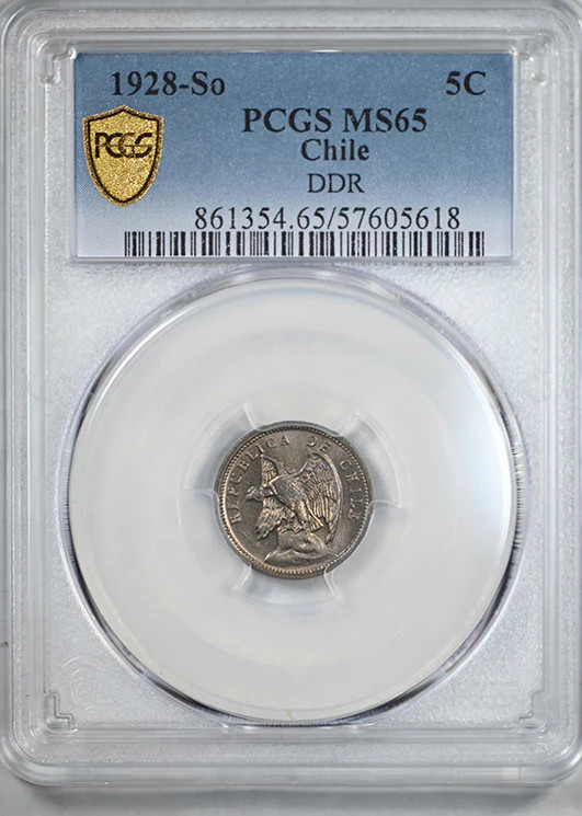 Read more about the article 1928-So Doubled Die Reverse Chile 5C Centavos PCGS MS65 DDR
