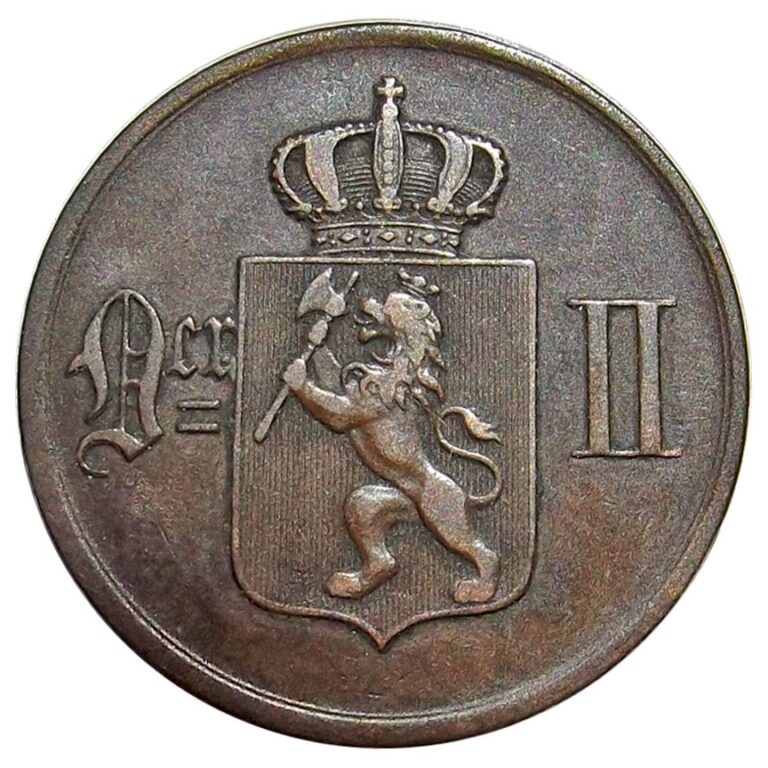 Read more about the article 1876 Norway 5 Ore  KM 349 Bronze Norwegian Coin