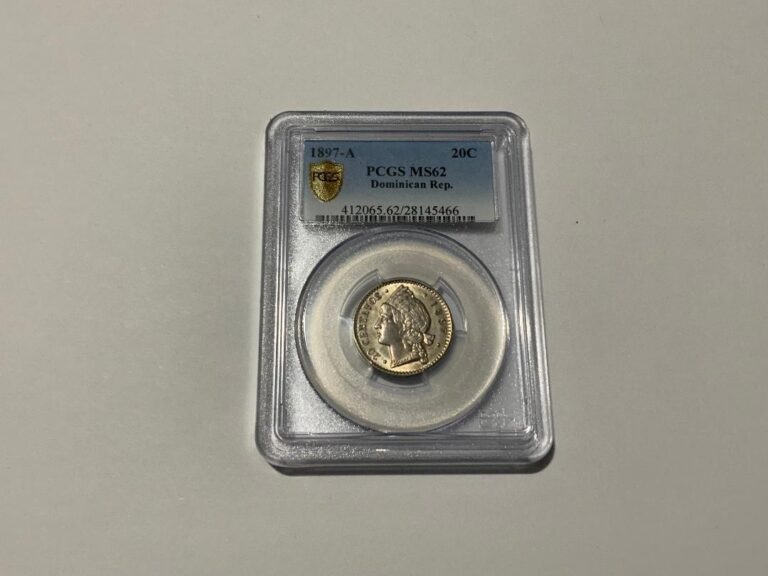 Read more about the article 1897 PCGS  MS62 Dominican Republic  20 Centavos  . GREAT STRIKE . RARE