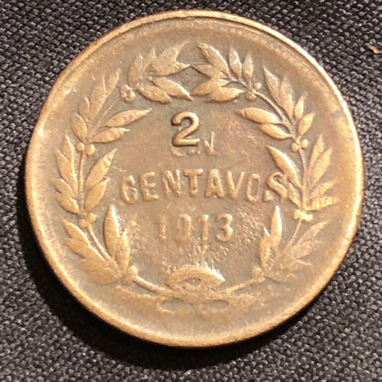 Read more about the article 1913 Honduras 2 Centavos Clear Overstrike over UN Copper Coin – VF (Very Fine)